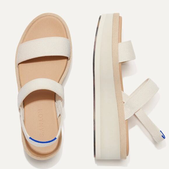 Rothy's Cream The Lightweight Wedge Platform Strappy Sandal in Salt • Size 5.5 - Picture 1 of 5